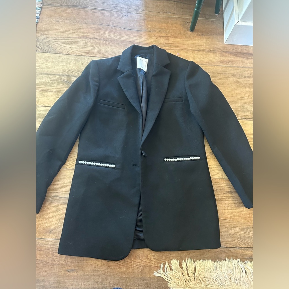 Sandro Black Blazer with Pearl Accents - Sz 36